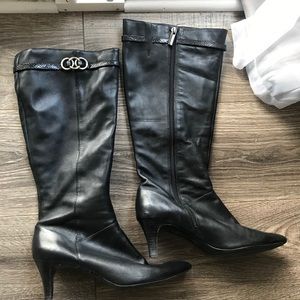 Bandolino Black Leather Knee-High Heeled Boots